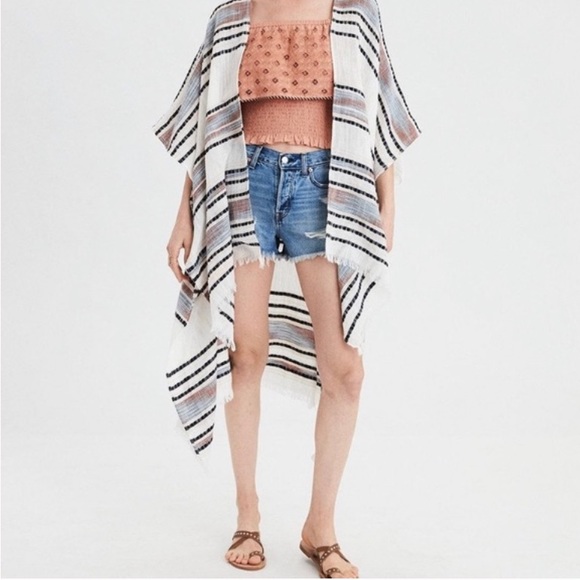 American Eagle Outfitters Sweaters - Striped Fringe Shawl Wrap Cardigan